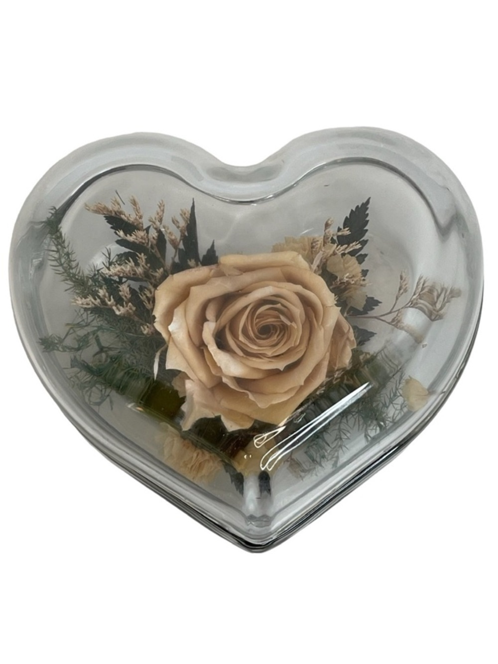 Natural Expressions Real Freeze Dried Rose Clear Glass Heart Paperweight Cottage